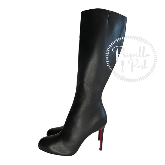 Christian Louboutin Black Leather Knee High Botta Red Sole Knee Boot 3 –  Priscilla Posh