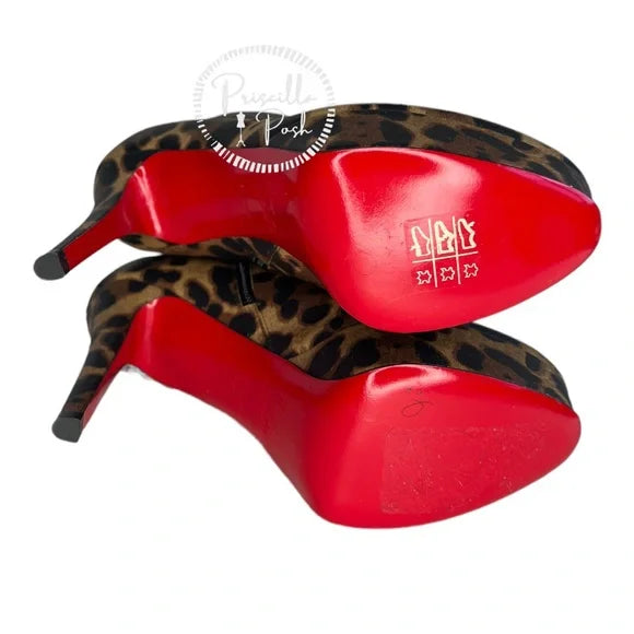 NEW Christian Louboutin Leather Bianca Platform Bootie Leopard Cheetah Ankle 36
