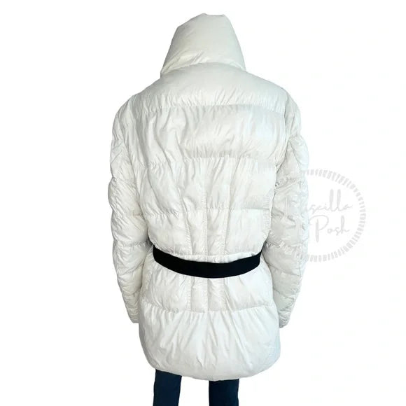 Moncler Ivory White Cinched Waist Zipped Quilted Puffer Jacket Peplum XL