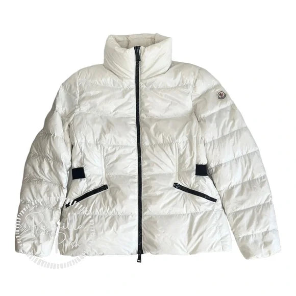 Moncler Ivory White Cinched Waist Zipped Quilted Puffer Jacket Peplum XL