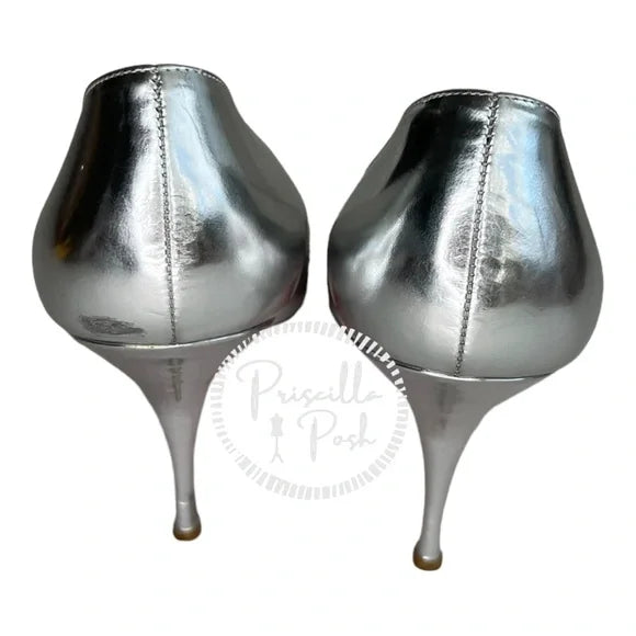 Christian Louboutin Silver Metallic Leather Pigalle Follies 85 Low