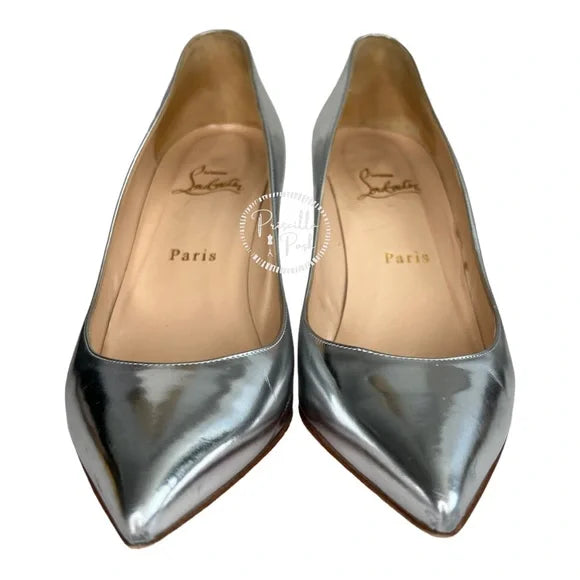 Christian Louboutin Silver Metallic Leather Pigalle Follies 85 Low Heels 39