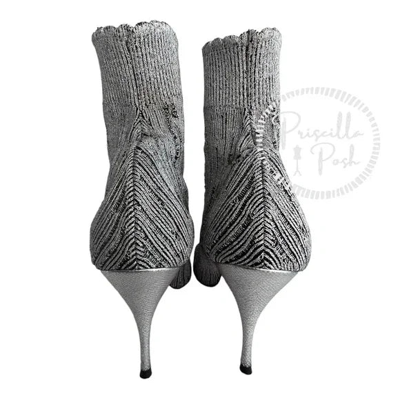 Christian Louboutin Sandrine 80 Silver Stretch Sock Kitten Heel Ankle Boots 37.5