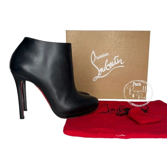 Christian Louboutin Black Leather Platform Bella Top Ankle Boots 120mm Booties 38