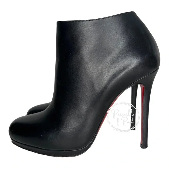 Christian Louboutin Black Leather Platform Bella Top Ankle Boots 120mm Booties 38