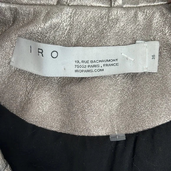 IRO Ashville Cropped Metallic Leather Jacket Silver 36
