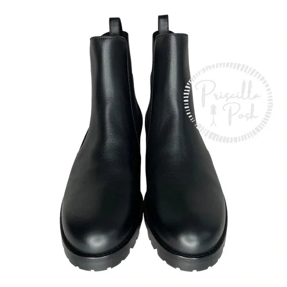 NWB Christian Black Leather Chelsea Lug Sole Boots ankle Booties New in Box 39