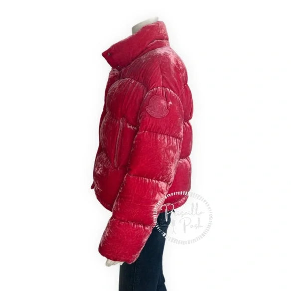 Moncler Pink Velvet Down Puffer Coat Puffer Jacket