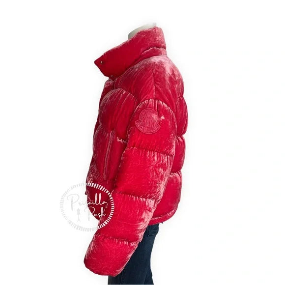 Moncler Pink Velvet Down Puffer Coat Puffer Jacket