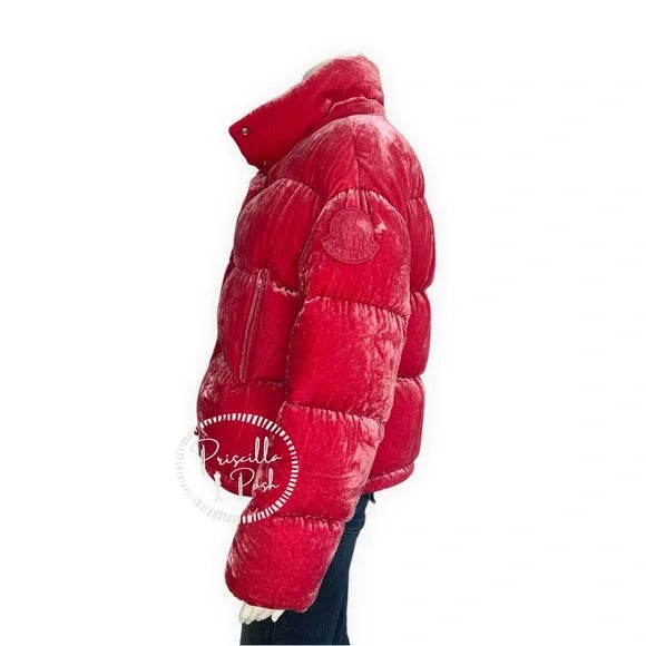 Moncler Pink Velvet Down Puffer Coat Puffer Jacket