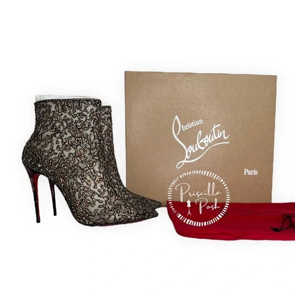 Christian Louboutin Nancy 100 Embellished Lace-trimmed Flocked Tulle Ankle Boots 36.5