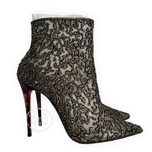 Christian Louboutin Nancy 100 Embellished Lace-trimmed Flocked Tulle Ankle Boots 36.5