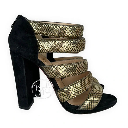 Christian Louboutin Mehari Snake-Print Suede Red Sole Bootie 38 Gold Black