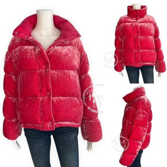 Moncler Pink Velvet Down Puffer Coat Puffer Jacket