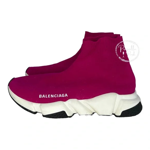 Balenciaga Speed 2.0 Sneaker in dark pink recycled knit, white and black sole 8