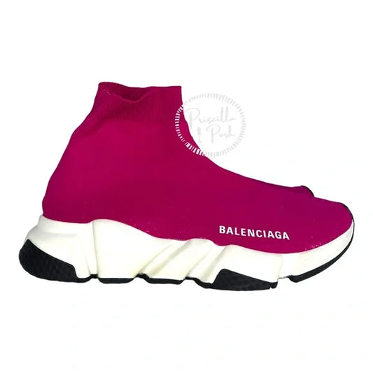 Balenciaga Speed 2.0 Sneaker in dark pink recycled knit, white and black sole 8