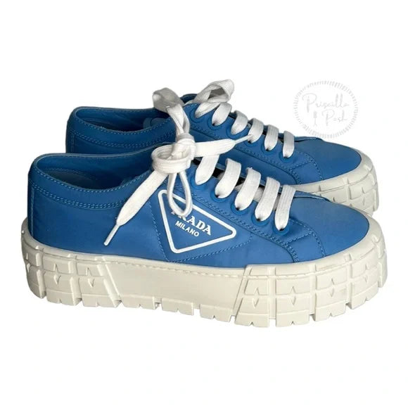 NWB Prada Blue and White Platform Sneakers 8