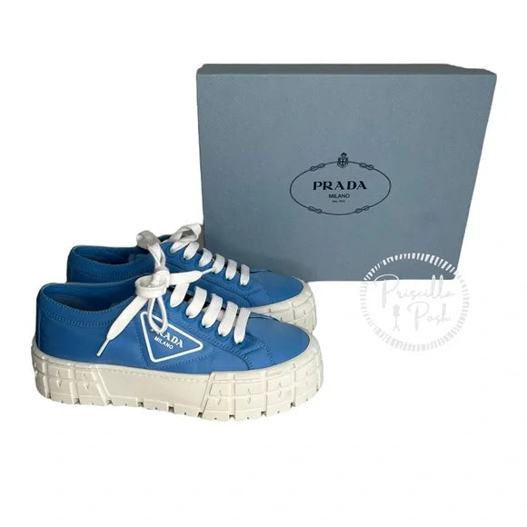NWB Prada Blue and White Platform Sneakers 8