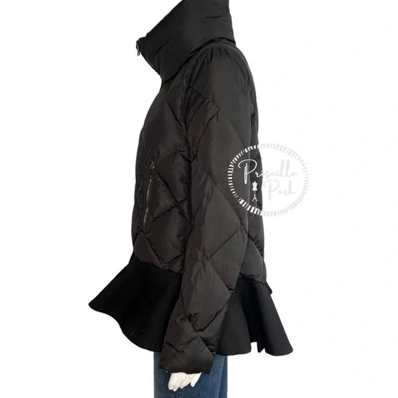 Moncler Black Peplum Hem Goose Down Puffer Jacket Puffer Coat Flounce Hem Medium