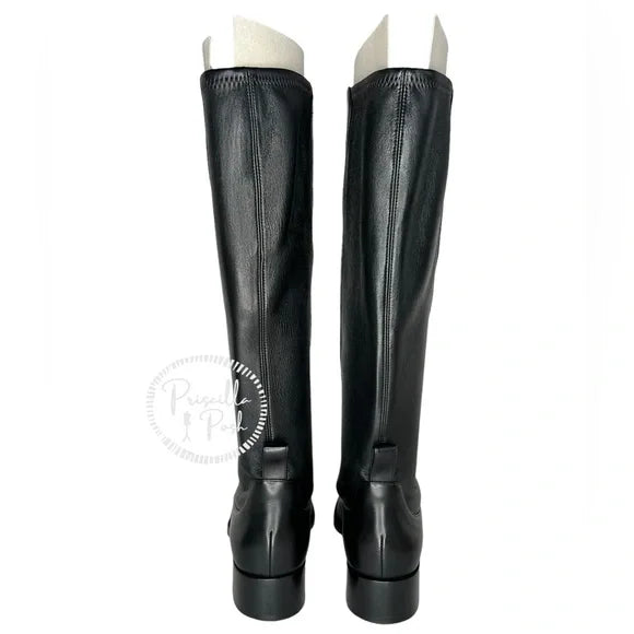 Christian Louboutin Black Leather Pull On Knee High Heel 37 Boots /Booties Tall