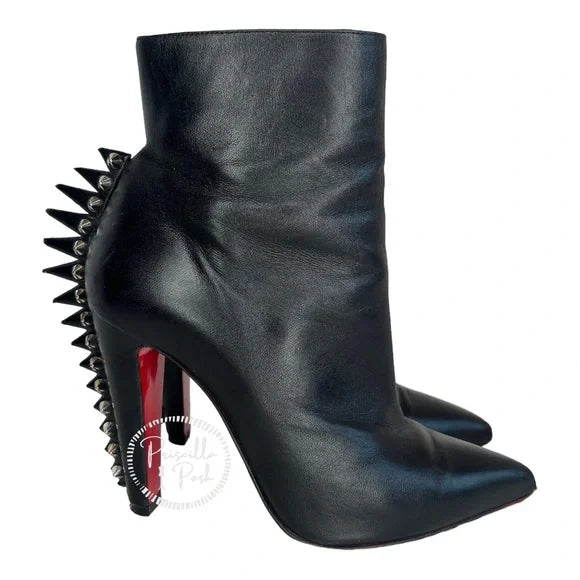 Christian Louboutin Black Leather Ankle Boots “Electroboot” 100 Spike Stud 36