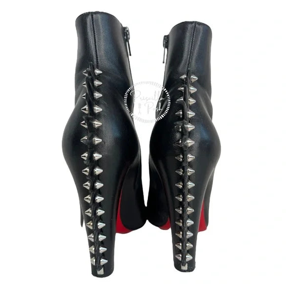 Christian Louboutin Black Leather Ankle Boots “Electroboot” 100 Spike Stud 36