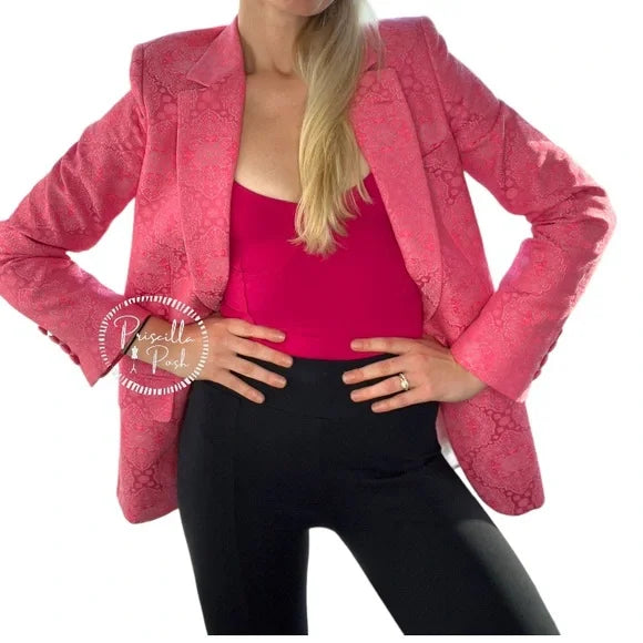 Stella McCartney Bright Pink Floral Paisley Jacquard Long Line Blazer Jacket