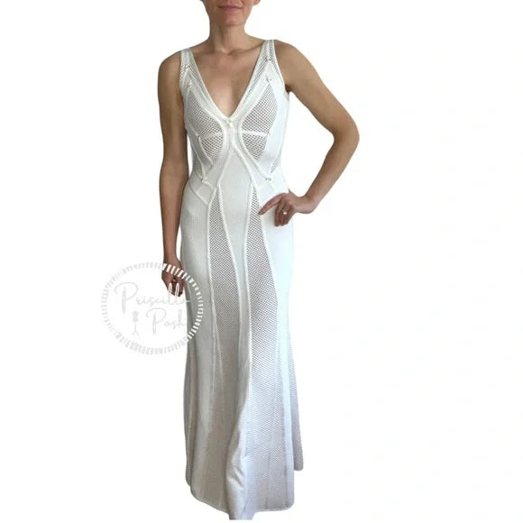 NWT Herve Leger White Gown Mesh Paneled Ivory Nude Bridal Wedding Evening small