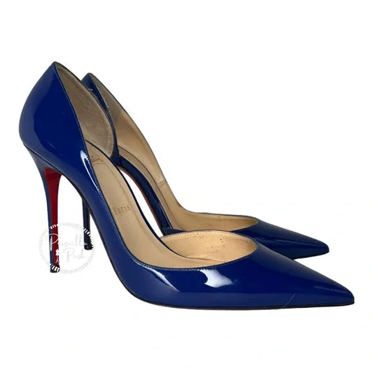 Christian Louboutin Iriza Patent Leather D'Orsay Pumps Blue Patent leather heels