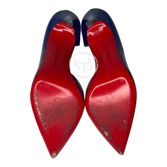 Christian Louboutin Iriza Patent Leather D'Orsay Pumps Blue Patent leather heels