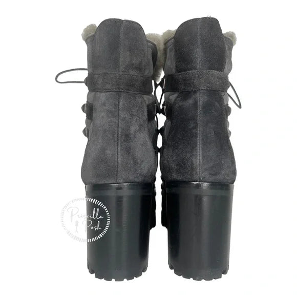 Christian Louboutin Gray Black Chaletta 70 Shearling Ankle Boots Fur Lined 39