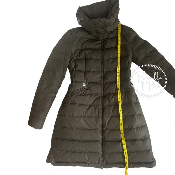 Moncler Flamme Puffer Coat With Packable Hood Olive Green Long Puffer Jacket
