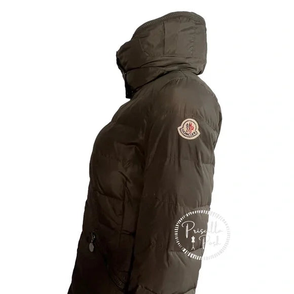 Moncler Flamme Puffer Coat With Packable Hood Olive Green Long Puffer Jacket