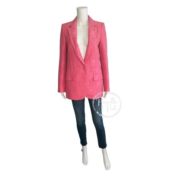 Stella McCartney Bright Pink Floral Paisley Jacquard Long Line Blazer Jacket