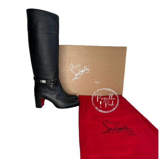 NWB Christian Louboutin Lock Botta 70 leather knee-high boots Black Leather 38