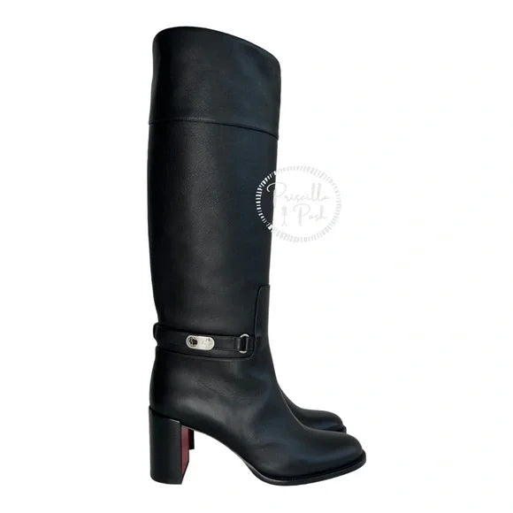 NWB Christian Louboutin Lock Botta 70 leather knee-high boots Black Leather 38