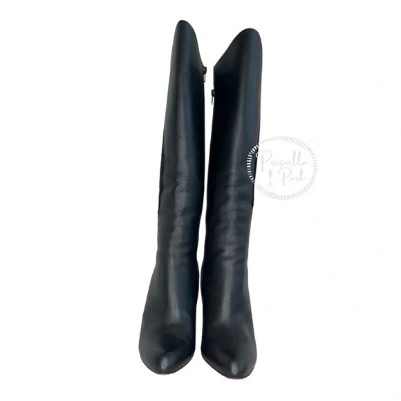 Christian Louboutin Black Leather and Suede Knee High Heeled Boots 38.5