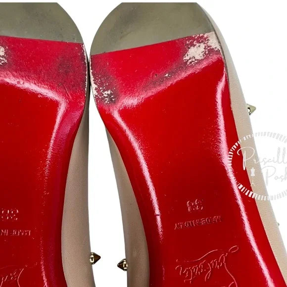 Christian Louboutin Degraspike Studded Point-Toe Red Sole Flat, Neutral Gold 38