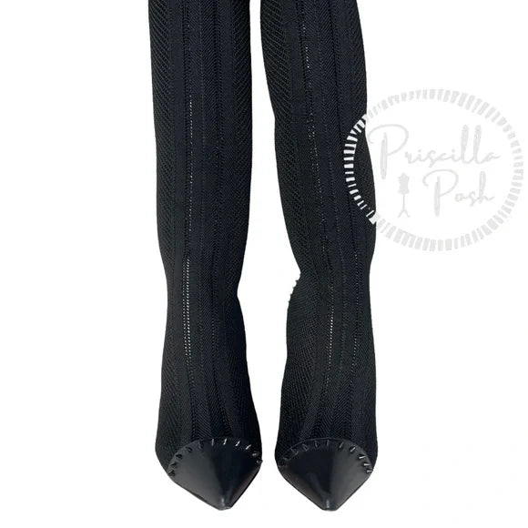 NEW Christian Louboutin Souricette 100 black studded knee high sock boots 38