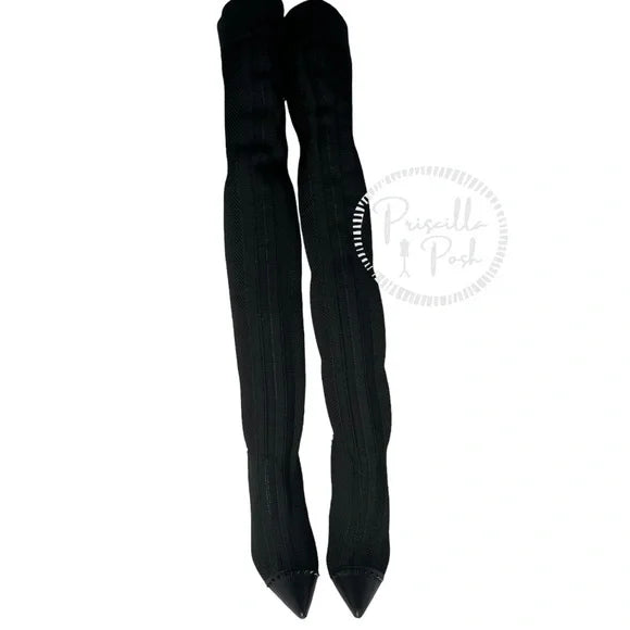 NEW Christian Louboutin Souricette 100 black studded knee high sock boots 38