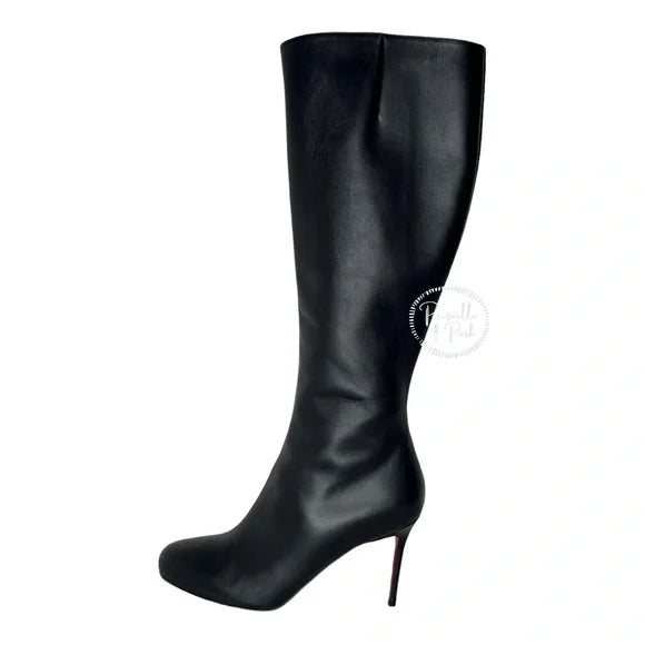 Christian Louboutin Black Leather Knee High Botta Red Sole Knee Boot 38.5