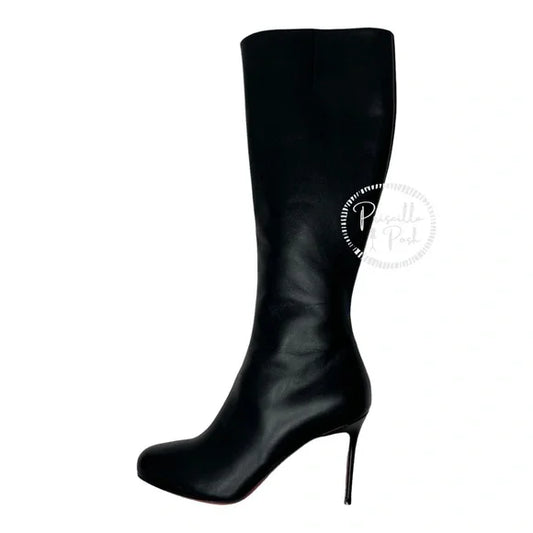 Christian Louboutin Black Leather Knee High Botta Red Sole Knee Boot 38.5