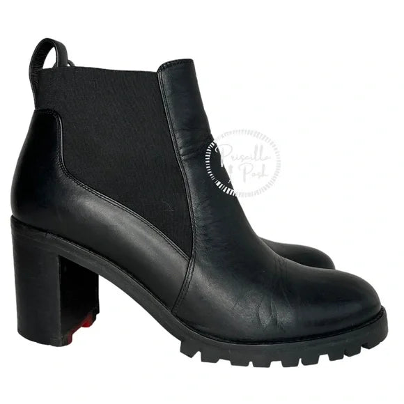 Christian Louboutin Marchacroche Booties Black Leather Chunky Ankle Boots 37