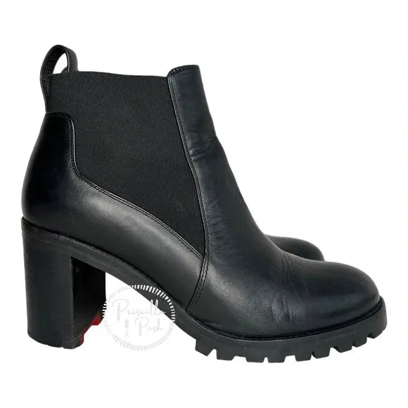 Christian Louboutin Marchacroche Booties Black Leather Chunky Ankle Boots 37