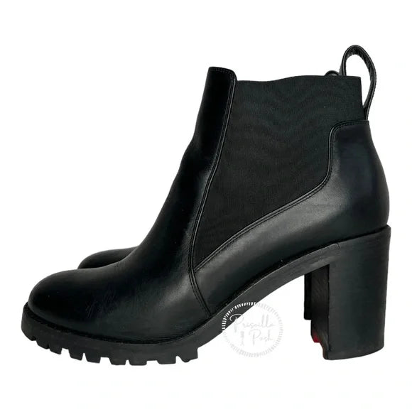 Christian Louboutin Marchacroche Booties Black Leather Chunky Ankle Boots 37