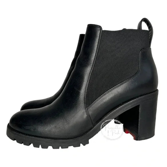 Christian Louboutin Marchacroche Booties Black Leather Chunky Ankle Boots 37