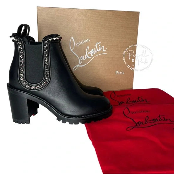 NWB Christian Louboutin Capahutta 70 Spiked Leather Chelsea Boots Size 39