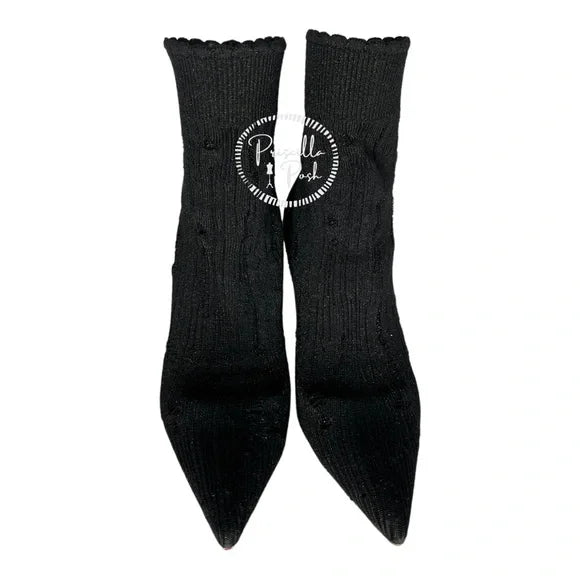 Christian Louboutin Sandrine Glitter Sock Boots Black Knit Ankle Boots 39.5
