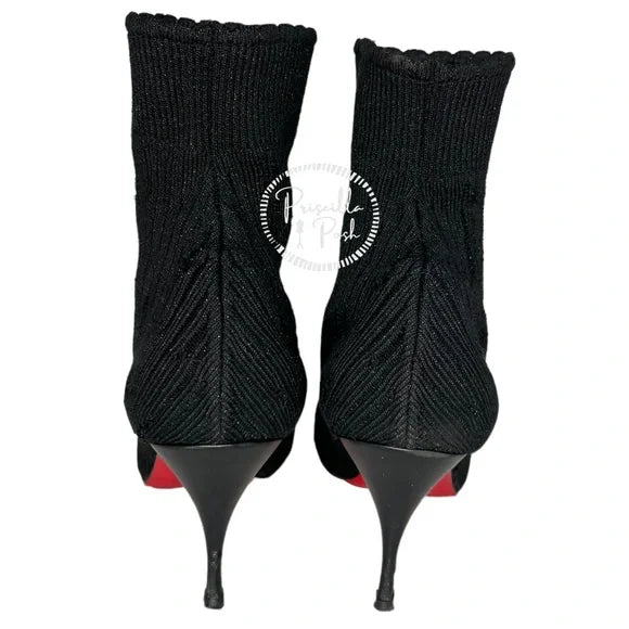 Christian Louboutin Sandrine Glitter Sock Boots Black Knit Ankle Boots 39.5
