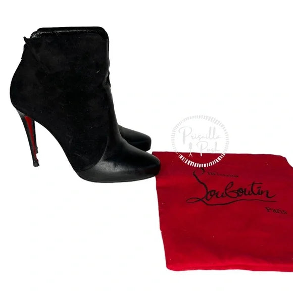 Christian Louboutin Gaetanina Paneled Ankle Bootie Boots Black Leather Suede 39